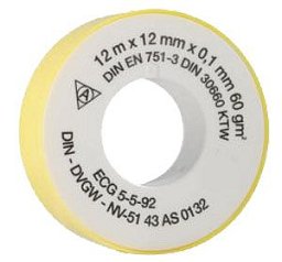 Obrázek pro produkt Těsnící teflonová páska 10 m × 12 mm × 0,075 mm, 60 g/m²