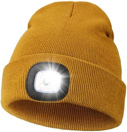 Obrázek pro produkt Čepice s LED a USB dobíjením - s logem Habilis Steel (hořčicová)